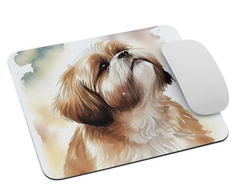 Thinking Shih Tzu Puppy Animal kingdom Dog Lovers Art watercolour Mouse pad