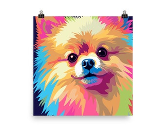 Happy Little Pomeranian Dog Vector Pop Art Retro Illustration Wall art Decor Square Poster