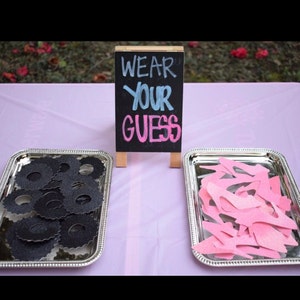 Wheels or Heels Wear Your Guess Gender Reveal Pins