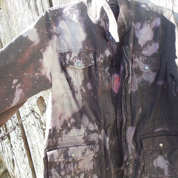 Uno de una clase blanqueado suerte marca chaqueta estilo militar slouchy destruido problemas post apocalíptica calle desgaste Sz grande verde oliva verde