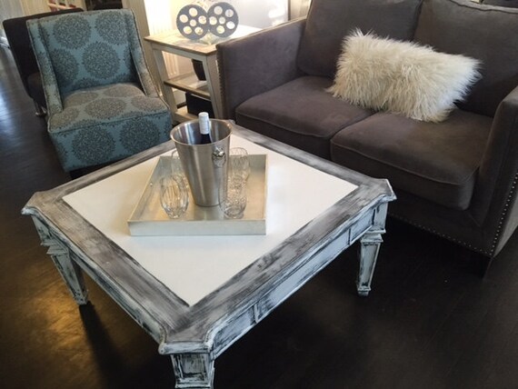 Distressed White Grey Black Coffee Table Farm House