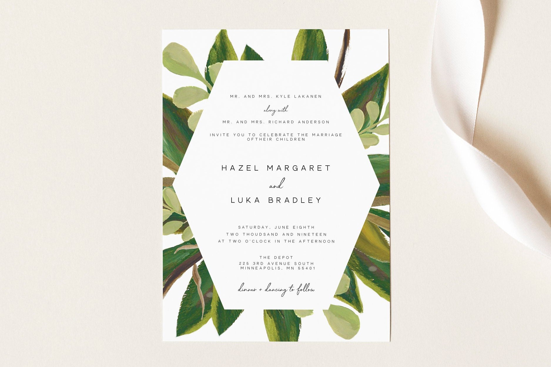 Botanical Wedding Invitation Leaf Invitation Printable | Etsy