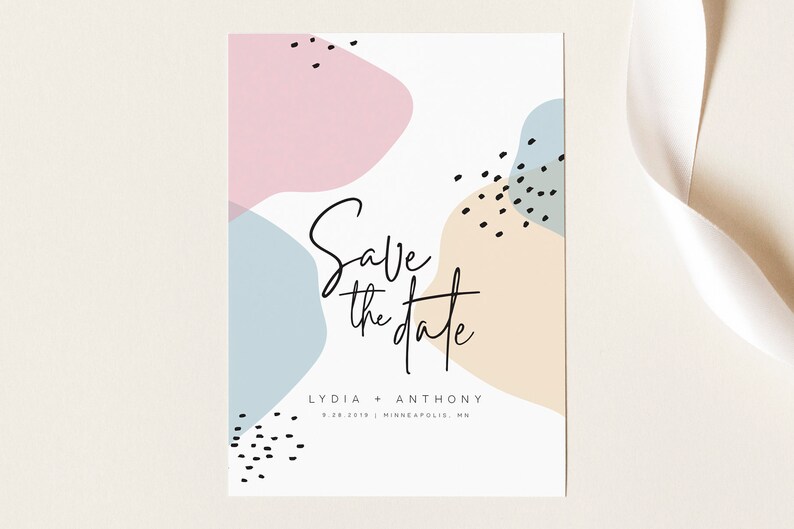 Personalised Modern Calligraphy Save the Date A7 Card with Gem