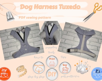 Hunde-Hochzeits-Smoking-Geschirr Nähanleitung DIY-Haustierkostüm PDF-Download Einheitsgröße Klein