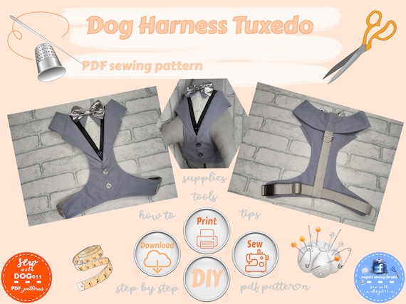 Dog Wedding Tuxedo Harness Sewing Pattern DIY Pet Costume PDF Download, One Size Small