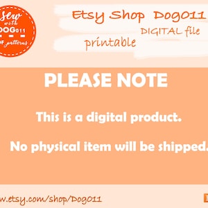 Pu&ograve; includere: Testo arancione e bianco su sfondo pesca che recita: "Etsy Shop Dog011 stampabile FILE DIGITALE NOTA BENE Questo &egrave; un prodotto digitale. Nessun articolo fisico verr&agrave; spedito. www.etsy.com/shop/Dog011 E Dog011"