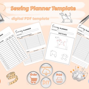 Sewing planner / Organizer / Template / Journal / Project Tracker / Form / digital PDF file / for home printers /  printable / bundle