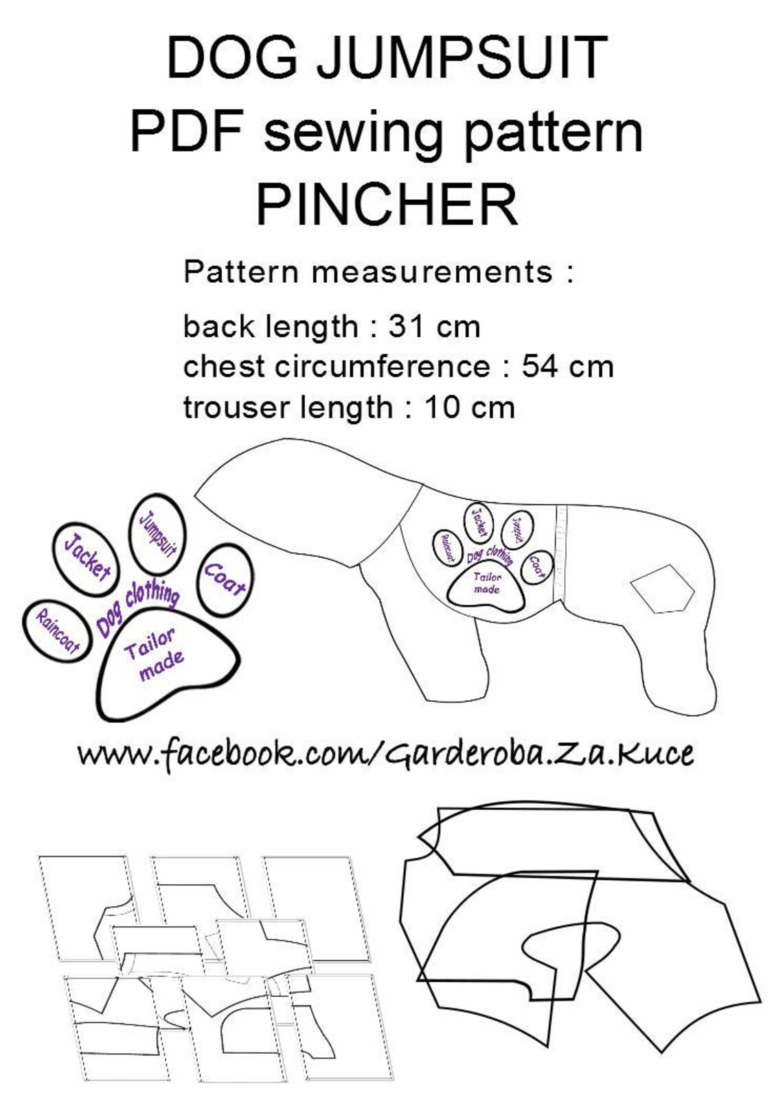 DOG JUMPSUIT sewing PDF pattern download Etsy