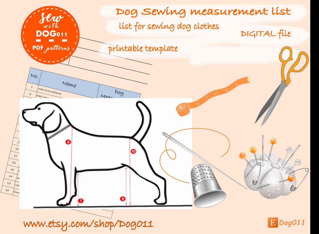 Dog Body Measurement Chart Printable Sewing Guide (PDF Download A4 Size ...