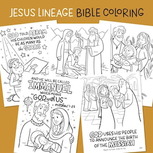 Kolorowanki Biblijne dla Dzieci z Linią Jezusa, Kolorowanie Pisma Świętego, Pobieranie Aktywności Biblijnych, Narodziny, Abraham, Dawid, Rut, Anna, Symeon Pobierz