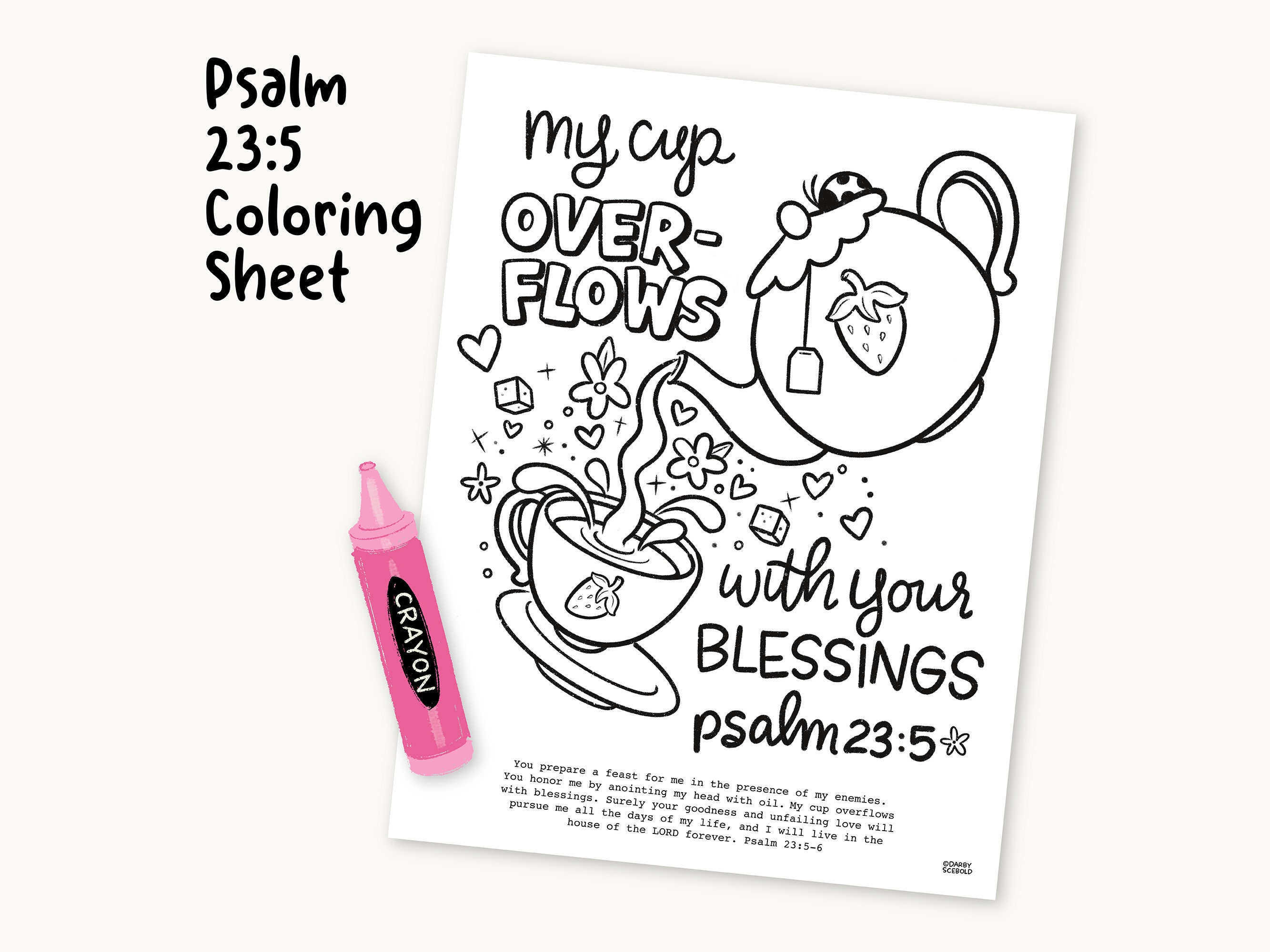 Psalm Coloring Sheet, Psalm 23:5, Bible Coloring Pages, Scripture Color