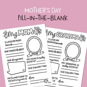Muttertag Fill-In-the-Blank Set | Mama, Mama, Fragebogen, Fragebogen, Ausmalbogen, Seite, Frage und Antwort, süsse Karte PDF