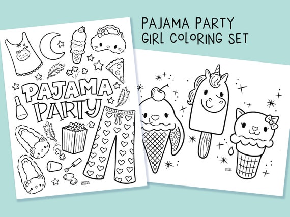 Girl Coloring Pages Featuring Pajamas, Kitties, Treats, Cute Animals, Ice  Cream, Sleepover, Printable Coloring Pages (Instant Download) 