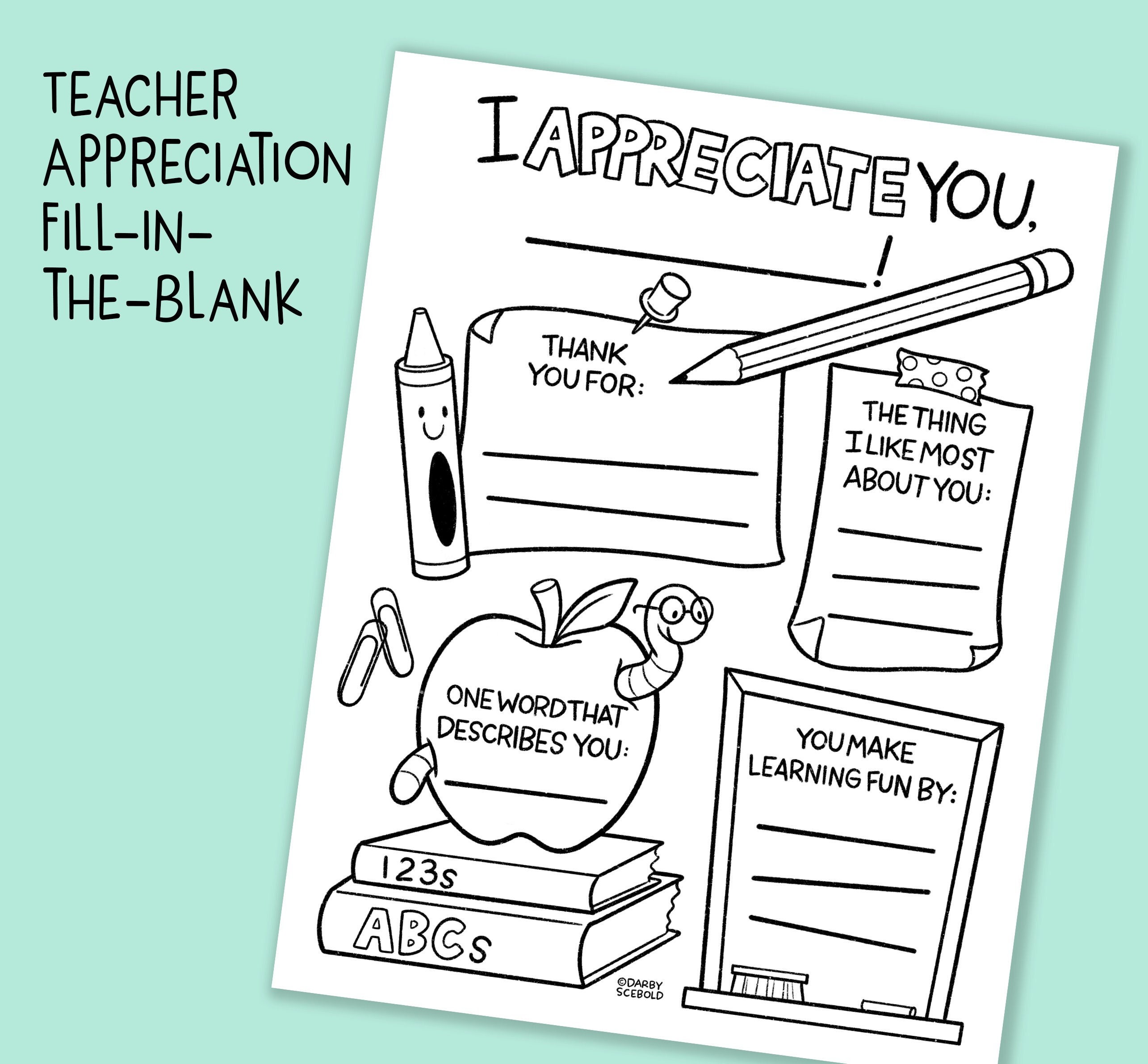 Teacher Appreciation Fillintheblank Etsy