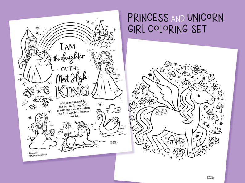 Girl Coloring Pages Featuring Princesses, Unicorn, Fairy, Bible ...