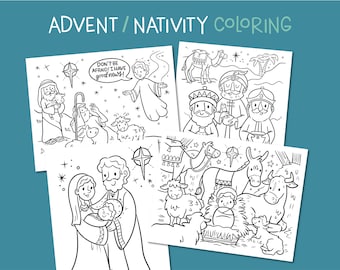 Christmas Nativity Coloring Pages for Kids, Kids Christmas Coloring Pages, Nativity Download, The Christmas Story, Advent Guide, Digital