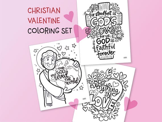Christian Valentine Coloring Set, John 3:16, Bible coloring pages,  scripture color, instant download, printable, Sunday School, God, Jesus