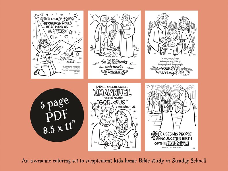 Jesus Lineage Bible Coloring Pages for Kids, Scripture Color, Bible Activity Download, Nativity, Abraham, David, Ruth, Anna, Simeon Download image 2