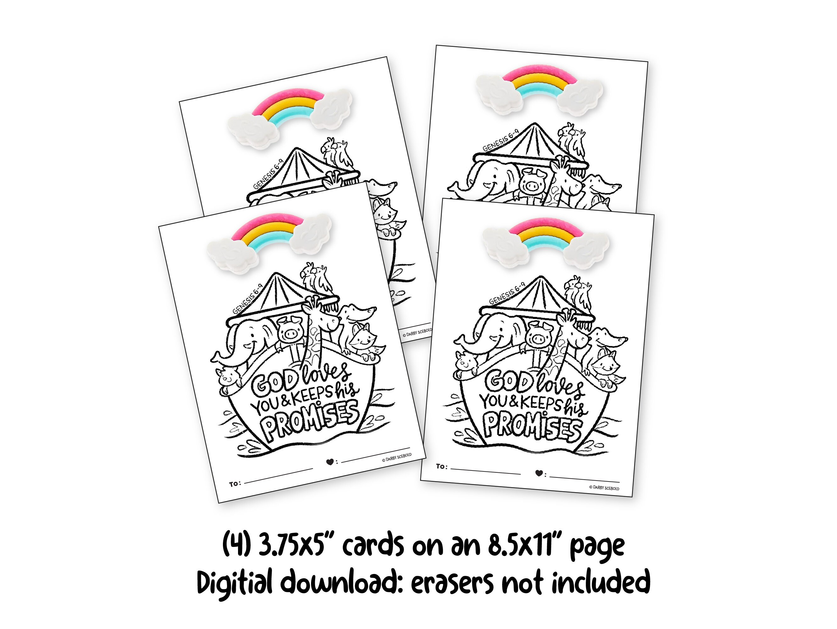 Noah's Ark Coloring Valentines Day Cards / Printable DIY Card / for ...