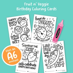 Fruit n' Veggie Birthday Coloring Cards, Coloring Book for Kids, Coloring Pages, Coloring Sheet Download, Jokes, Vegetables, Fruit, PDF
