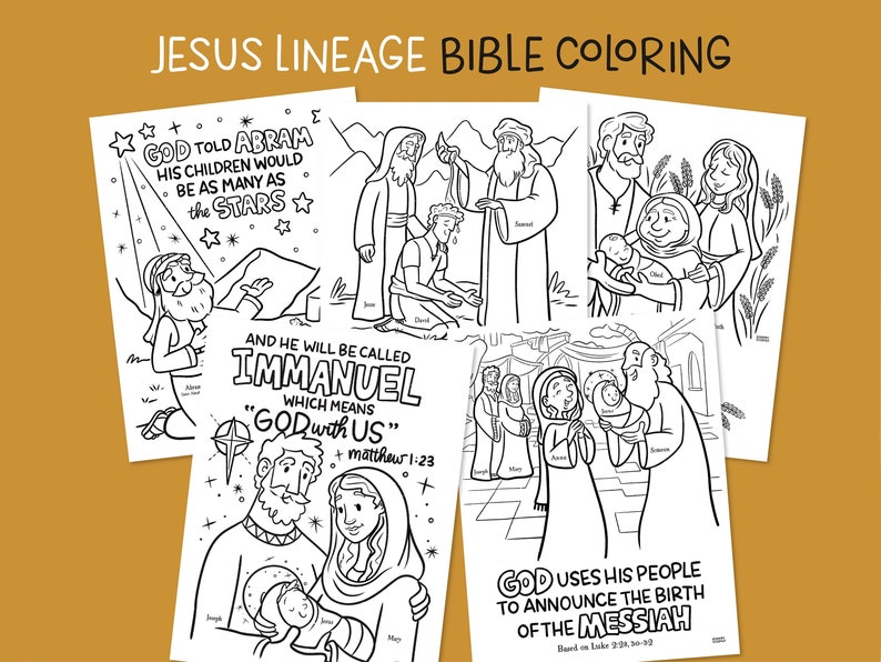 Jesus Lineage Bible Coloring Pages for Kids, Scripture Color, Bible Activity Download, Nativity, Abraham, David, Ruth, Anna, Simeon Download image 1