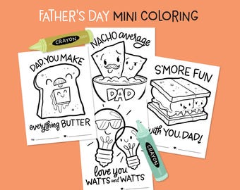 Father&#39;s Day Mini Coloring Sheet | Thank You Cards for Dad, Gift Tags, Mini Cards, Dad Gift, Daddy Notecard, Coloring Page, Kids Color PDF