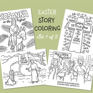 Easter Story Printable Coloring Pages | Set 1 of 2, Jesus, Risen, Resurrection, Christian, Homeschool Resource, Hand Drawn, Palm Sunday