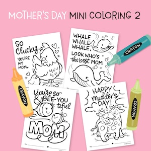 Mini trocadilhos para colorir do Dia das Mães, livro de colorir para crianças, páginas para colorir, animais, piadas, bobagens, abelhas, baleias, galinhas, vacas PDF
