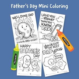 Mini hoja para colorear de Puns del Día del Padre, Libro para colorear para niños, Chistes de papá, Manualidades para niños, Barbacoa, Barbacoa, Pedos, Cortacésped PDF
