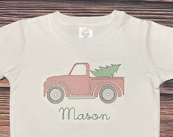 Embroidered Christmas truck shirt, Boys Christmas outfit, first Christmas, personalized Christmas shirt, vintage truck kids shirt, toddler