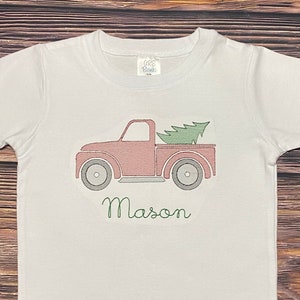 Embroidered Christmas truck shirt, Boys Christmas outfit, first Christmas, personalized Christmas shirt, vintage truck kids shirt, toddler