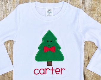 Christmas tree shirt, Boys Christmas outfit, Baby’s first Christmas, personalized Christmas shirt, embroidered Christmas shirt, cute outfit