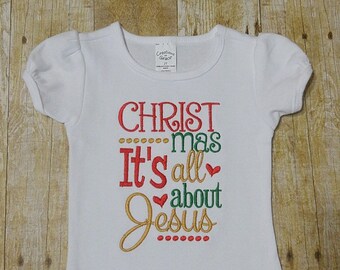 Camisa de Natal bordada, CHRISTmas It's all about Jesus, roupa de Natal, camisa de Natal para menina, body para menina, roupa de bebê, presente para bebê