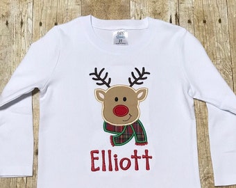 Embroidered Christmas shirt, personalized Christmas reindeer shirt, Reindeer bodysuit, Christmas outfit, first Christmas, boys Christmas