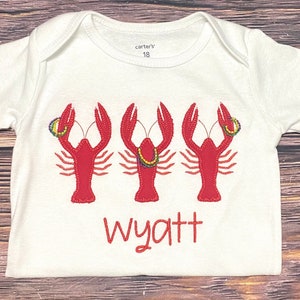 Embroidered Mardi Gras crawfish shirt, personalized Mardi Gras bodysuit, crawfish with beads outfit, baby shower gift, Mardi Gras shirt