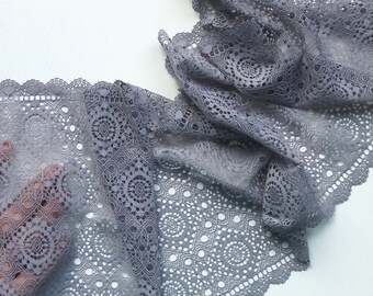 Gray Stretch Lace Trim Elastic Wide Geometric Lingerie Lace,  # 2152