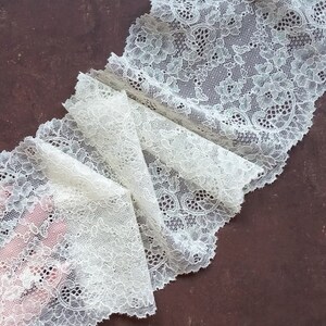 Stretch Hochzeit Elfenbein Spitze, BH Dessous Nähen Lurex Spitze, Breite 6,68&quot; / 17 cm, Spitze pro Meter, 2216