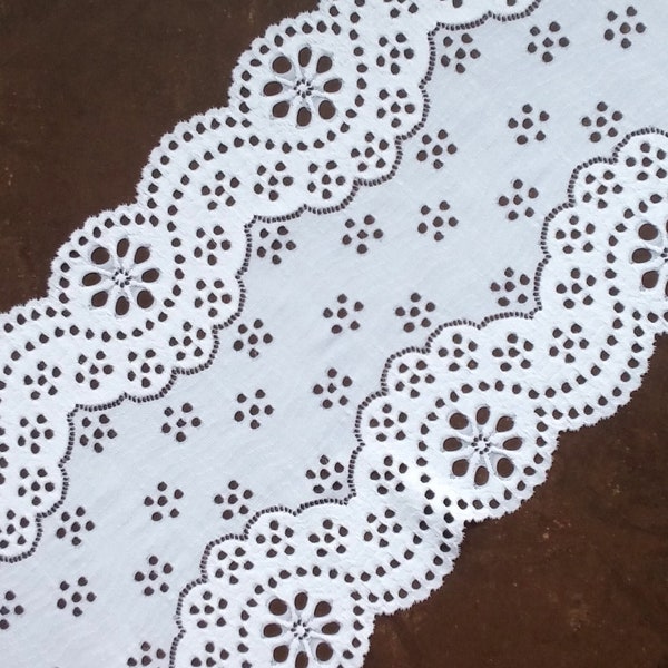 ホワイト ワイド ストレッチ レース フローラル ベビー ランジェリー レース、幅 8.85 インチ / 22.5 cm、# 2514