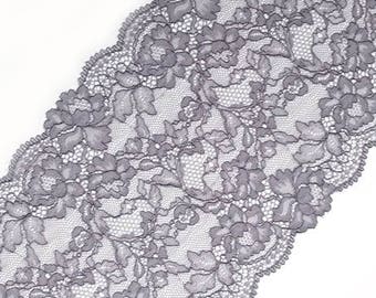 Gray Stretch Lingerie Lace Floral Table Runner Wedding Bridal Lace, width 7.08" / 18 cm, #2119