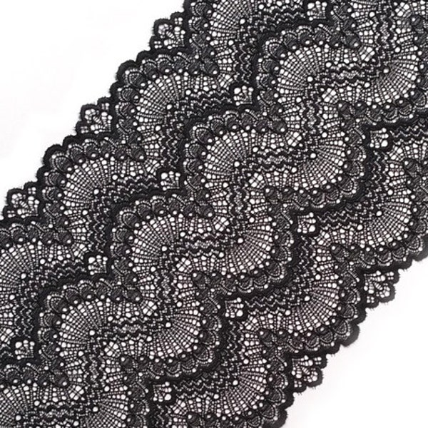 2,8 m Stretch Lace black blue color, elastic lingerie lace, Two Tone wide lace, lace  width 8,26 inch, lace 21 sm, lace per pcs, Nr 3003