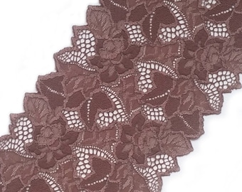 Brown Stretch Floral Lace Lingerie Elastic DIY Sewing Lace, width 6.49 inch / 16.5 cm, # 2160