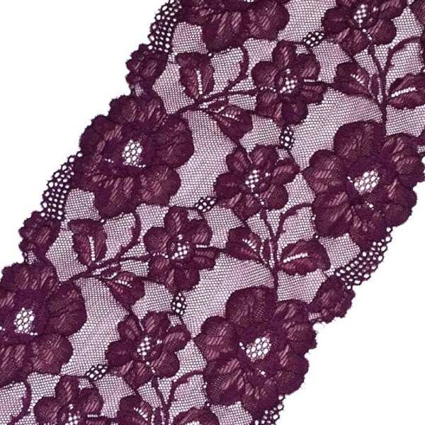 1.9 m Burgundy Stretch Lace Floral Wide Lace Bra Making, Lace width 9.44" / 24 cm, # 2260