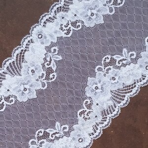 Weiße Stretch Dessous Hochzeit Spitze breiten elastischen Schleier Scallop Edge Spitze Trim Breite 7,67", 19,5 cm, Spitze pro Meter, Nr. 1012