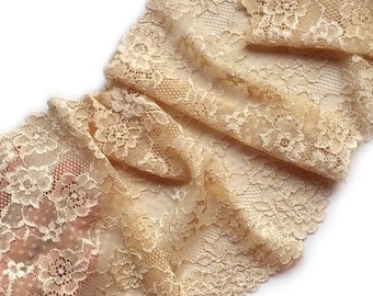 Beige Floral Lace Wide Sewing Lingerie Lace Trim, larghezza 6,49 pollici / 16,5 cm, # 2187