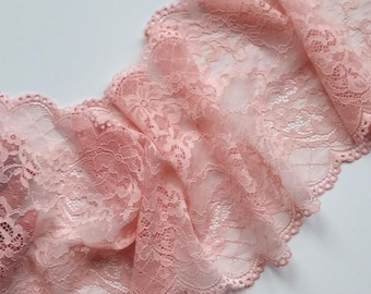 Pink Stretch Lace Flotal Lingerie Lace Trim Corded Wide Lace, width 7.48 inch / 19 cm,  #7169