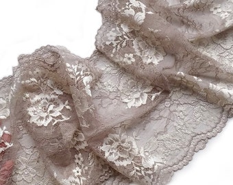 Taupe Stretch Floral  Lace Lingerie Bra Sewing Lace, width 8.66 inch / 22 cm, # 1115