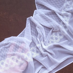 White Stretch Lace Extra Wide Elastic Lace Trim, width 10.62 inch / 27 cm, # 1003