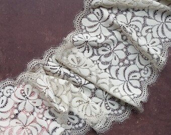 Eyelash Stretch Lace Floral Elastic Lace Trim, width 6.88" / 17.5 cm, # 1236