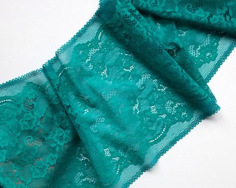 Teal Wide Stretch Lace Emerald Green Lingerie Bra Making Lace, width 9.05" / 23 cm,  # 2057