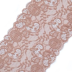 Beige Stretch Lace Lingerie Floral VS Lace Trim, width 7.48 inch / 19 cm, # 2049
